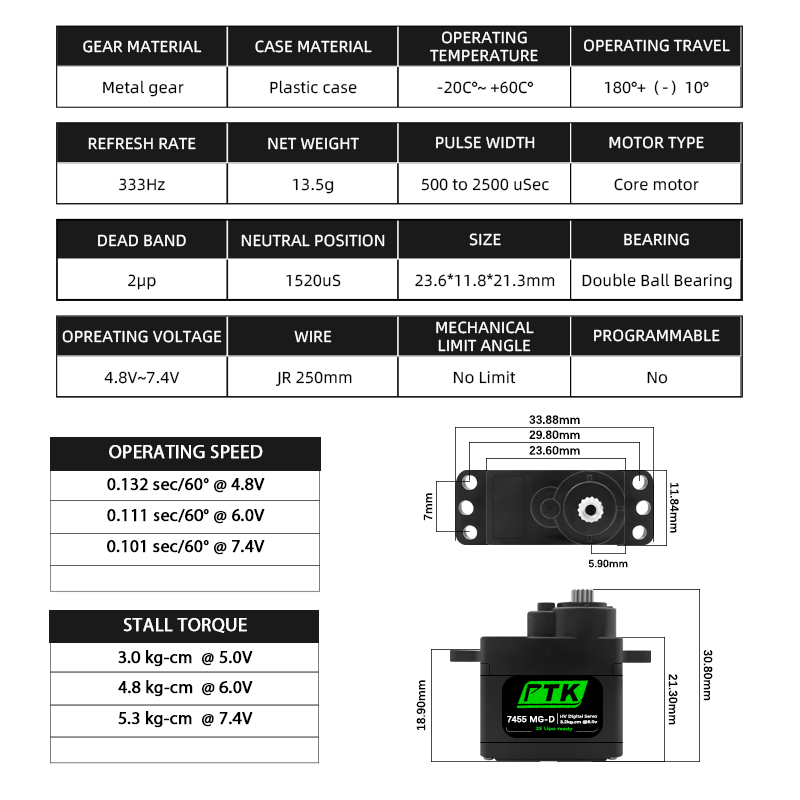 PTK 7455MG-D servo 12g Digital - огляд і ціна Rc Helicopter Servo